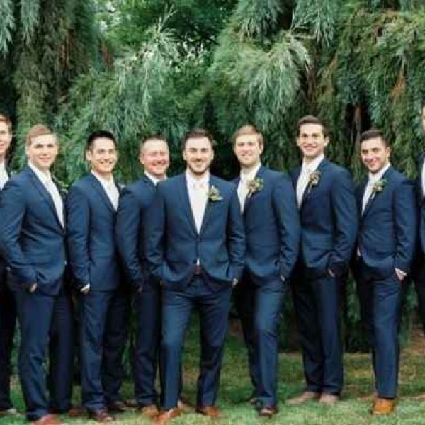 Navy blue suit with no tie